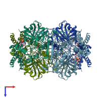 PDB entry 3j7b coloured by chain, top view.