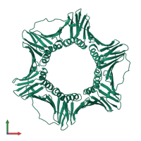 Homo trimeric assembly 1 of PDB entry 3ja9 coloured by chemically distinct molecules, front view.