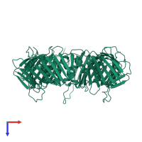 Homo trimeric assembly 1 of PDB entry 3ja9 coloured by chemically distinct molecules, top view.