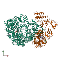 PDB entry 3jb6 coloured by chain, front view.