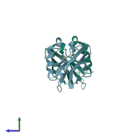 PDB entry 3jt2 coloured by chain, side view.
