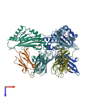 PDB entry 3jtt coloured by chain, top view.