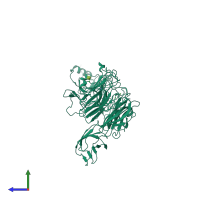 PDB entry 3ju4 coloured by chain, side view.