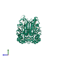 Homo dimeric assembly 1 of PDB entry 3ju6 coloured by chemically distinct molecules, side view.
