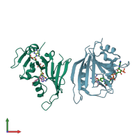 PDB entry 3jw5 coloured by chain, front view.