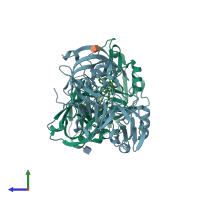 PDB entry 3k1w coloured by chain, side view.