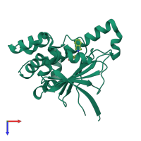 Monomeric assembly 3 of PDB entry 3k99 coloured by chemically distinct molecules, top view.
