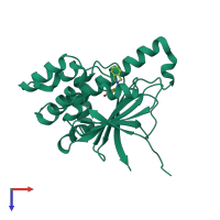 Monomeric assembly 4 of PDB entry 3k99 coloured by chemically distinct molecules, top view.