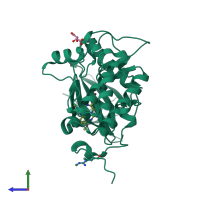 PDB entry 3kb7 coloured by chain, side view.
