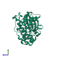 PDB entry 3kf7 coloured by chain, side view.