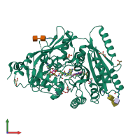 PDB entry 3kjm coloured by chain, front view.