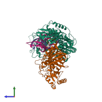 PDB entry 3kk3 coloured by chain, side view.