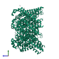 Formate transporter 1, putative in PDB entry 3klz, assembly 1, side view.