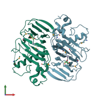 PDB entry 3kmh coloured by chain, front view.