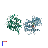 PDB entry 3kn5 coloured by chain, top view.