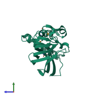 Monomeric assembly 1 of PDB entry 3kny coloured by chemically distinct molecules, side view.