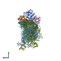 PDB entry 3koz coloured by chain, side view.