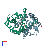 PDB entry 3kp2 coloured by chain, top view.