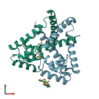 PDB entry 3kp5 coloured by chain, front view.