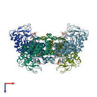 PDB entry 3krz coloured by chain, top view.