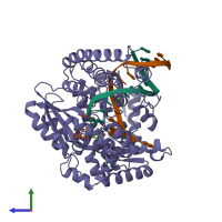 PDB entry 3ktq coloured by chain, side view.