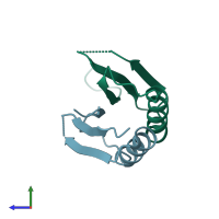 PDB entry 3ku7 coloured by chain, side view.
