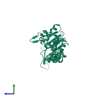 PDB entry 3ky7 coloured by chain, side view.