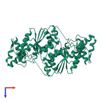 tRNA (guanine-N(1)-)-methyltransferase in PDB entry 3ky7, assembly 1, top view.