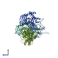 PDB entry 3kzf coloured by chain, side view.