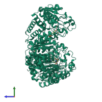 Homo trimeric assembly 1 of PDB entry 3kzk coloured by chemically distinct molecules, side view.