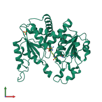 PDB entry 3kzk coloured by chain, front view.