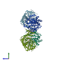 PDB entry 3l7k coloured by chain, side view.