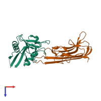 Hetero dimeric assembly 1 of PDB entry 3l9j coloured by chemically distinct molecules, top view.