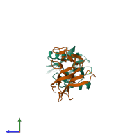 PDB entry 3l9j coloured by chain, side view.