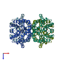 PDB entry 3lcl coloured by chain, top view.