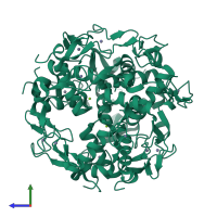 Homo dodecameric assembly 2 of PDB entry 3ld0 coloured by chemically distinct molecules, side view.