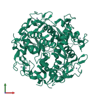 Homo dodecameric assembly 3 of PDB entry 3ld0 coloured by chemically distinct molecules, front view.