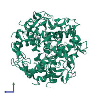 Homo dodecameric assembly 3 of PDB entry 3ld0 coloured by chemically distinct molecules, side view.