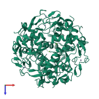 Homo dodecameric assembly 3 of PDB entry 3ld0 coloured by chemically distinct molecules, top view.