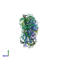 PDB entry 3ld0 coloured by chain, side view.