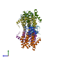 PDB entry 3ldz coloured by chain, side view.