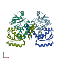 PDB entry 3lhf coloured by chain, front view.