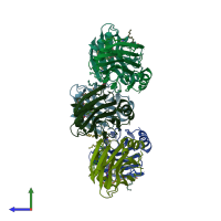 PDB entry 3lim coloured by chain, side view.