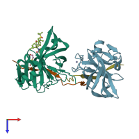 PDB entry 3lon coloured by chain, top view.