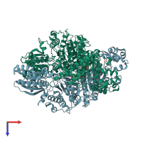 PDB entry 3lq2 coloured by chain, top view.