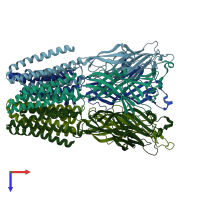 PDB entry 3lsv coloured by chain, top view.