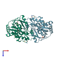 PDB entry 3lul coloured by chain, top view.