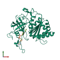 PDB entry 3lvb coloured by chain, front view.