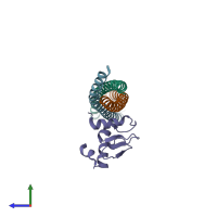 PDB entry 3m0d coloured by chain, side view.