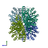 PDB entry 3m0y coloured by chain, side view.